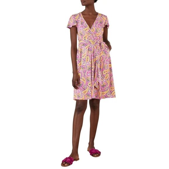 Boden Dresses & Skirts - Boden size 6R Pink Paisley Evangeline Jersey Faux Wrap Flirty Romantic Dress